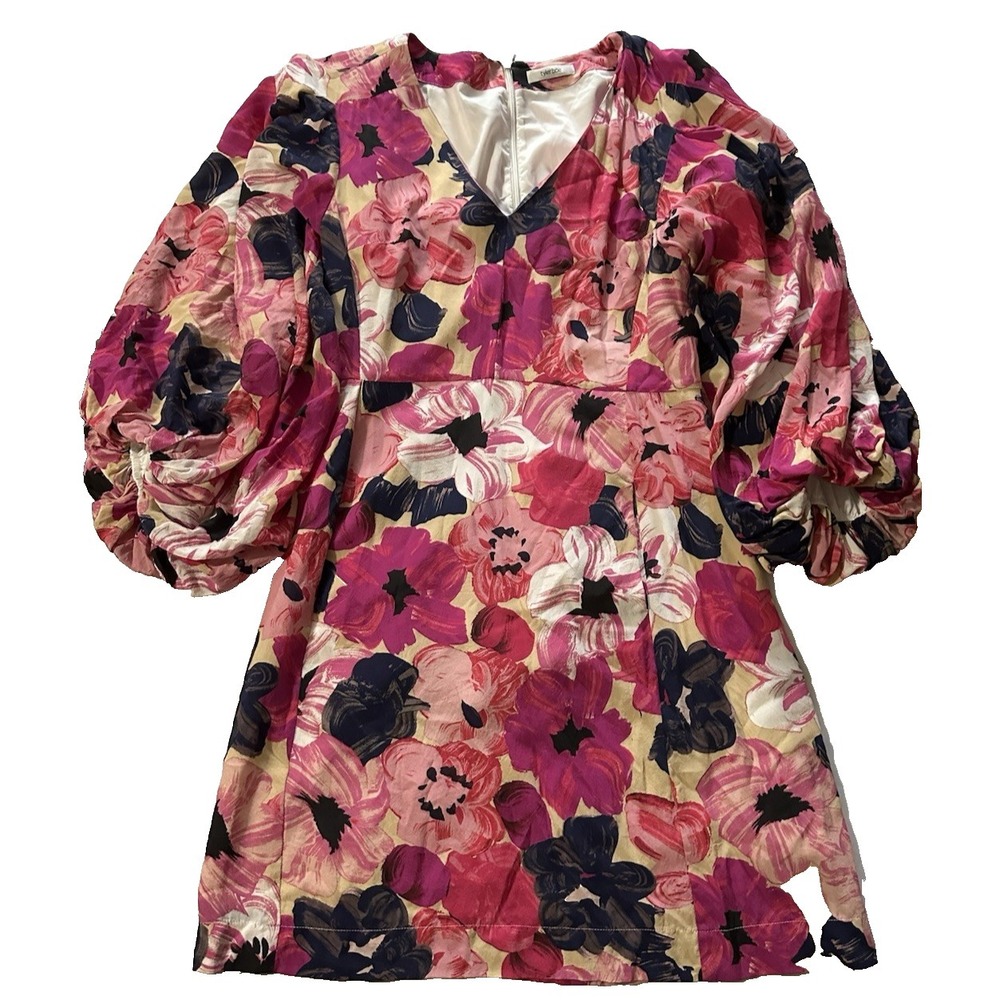 Tyler Boe Floral Puff Sleeve Mini Dress Pink Black Cream Womens Cocktail